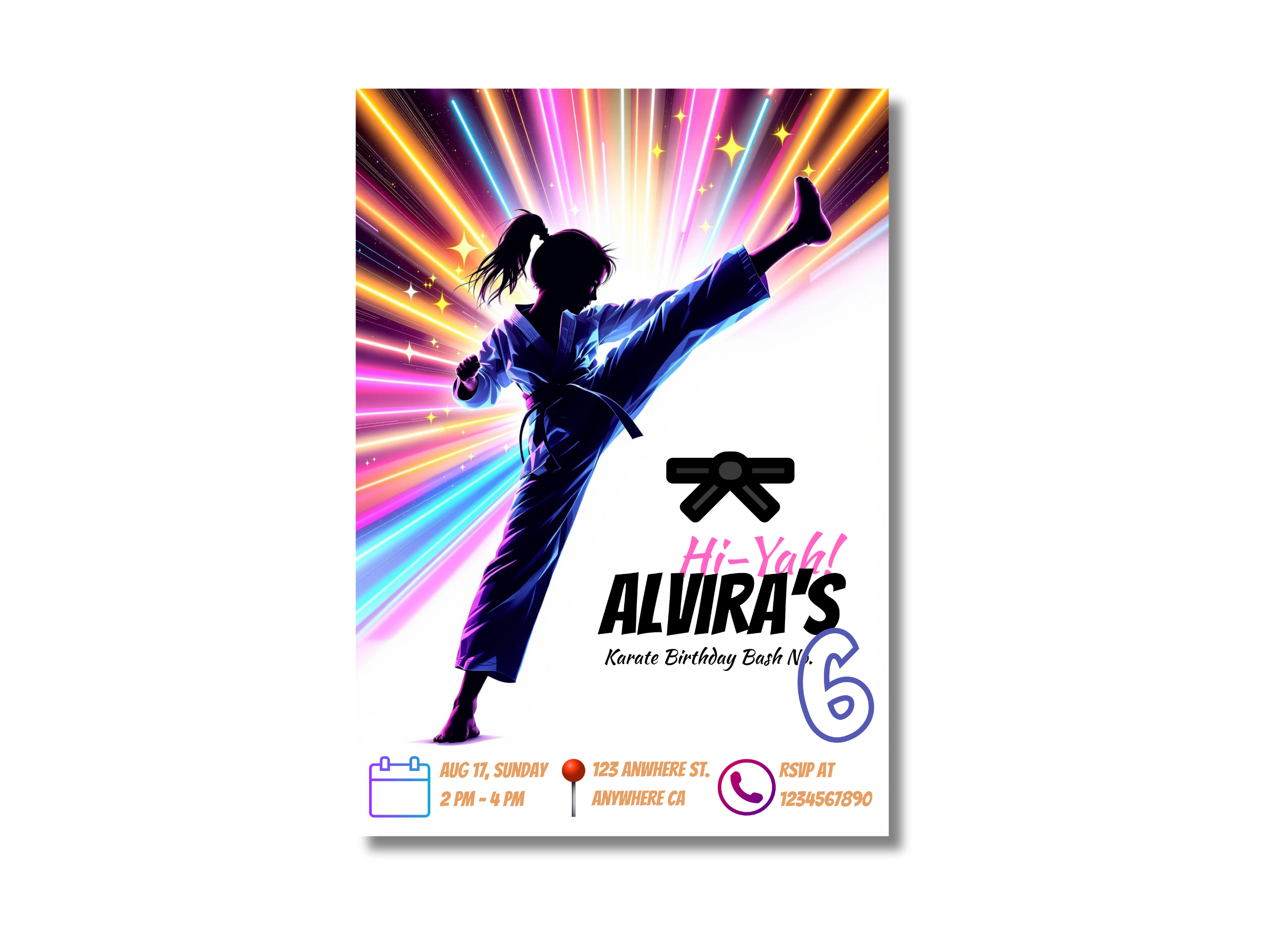 Karate Birthday Invitation for Girls | Editable Martial Arts Party Canva Template | Digital Download