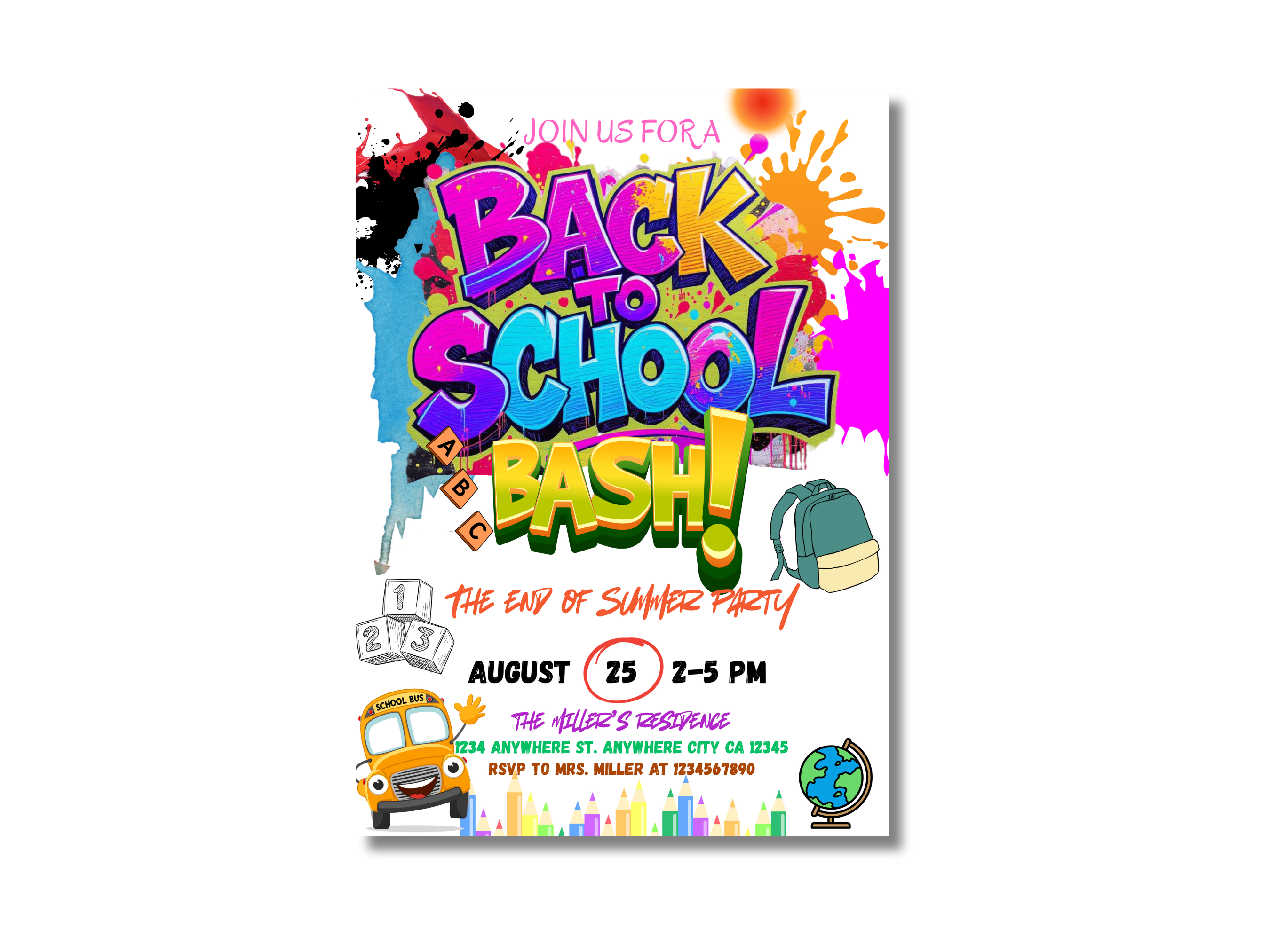 Back to School Bash Invitation | Colorful Editable Party Canva Template | Digital Download