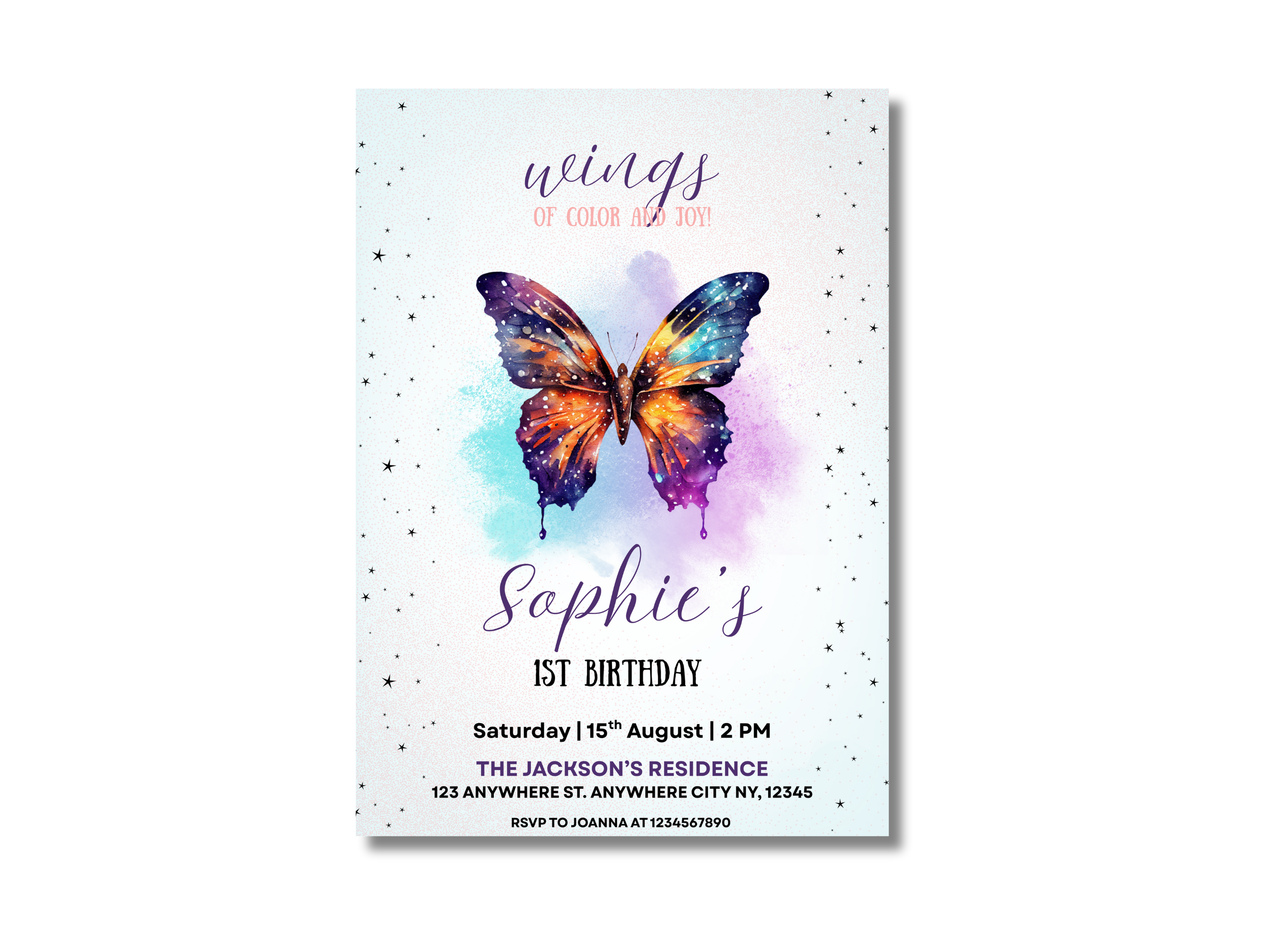 Butterfly Wings Birthday Invitation | Editable Floral Garden Party Canva Template | Digital Download
