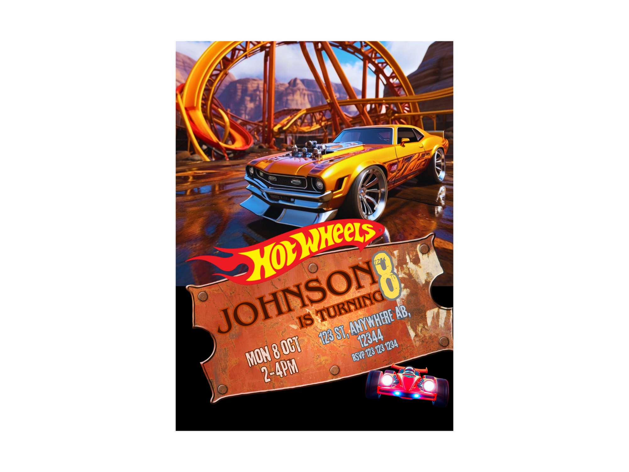 Hot Wheels Birthday Invitation Template – Editable Race Car Party Invite for Boys – Instant Download via Canva