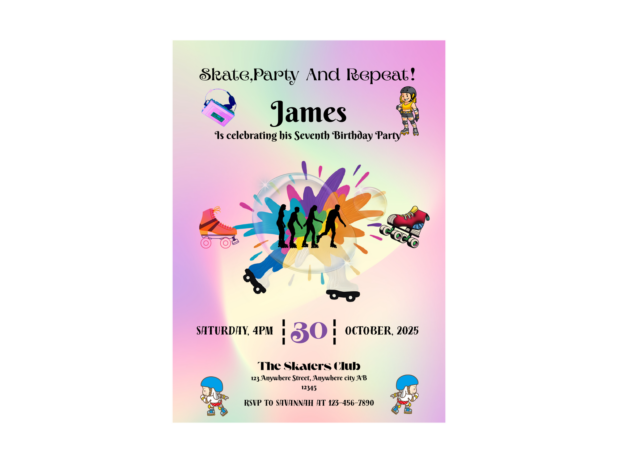 Roller Skating Birthday Invitation – Editable Canva Template for Girls – Printable Skating Party Invite – Instant Download