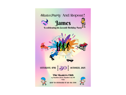 Roller Skating Birthday Invitation – Editable Canva Template for Girls – Printable Skating Party Invite – Instant Download