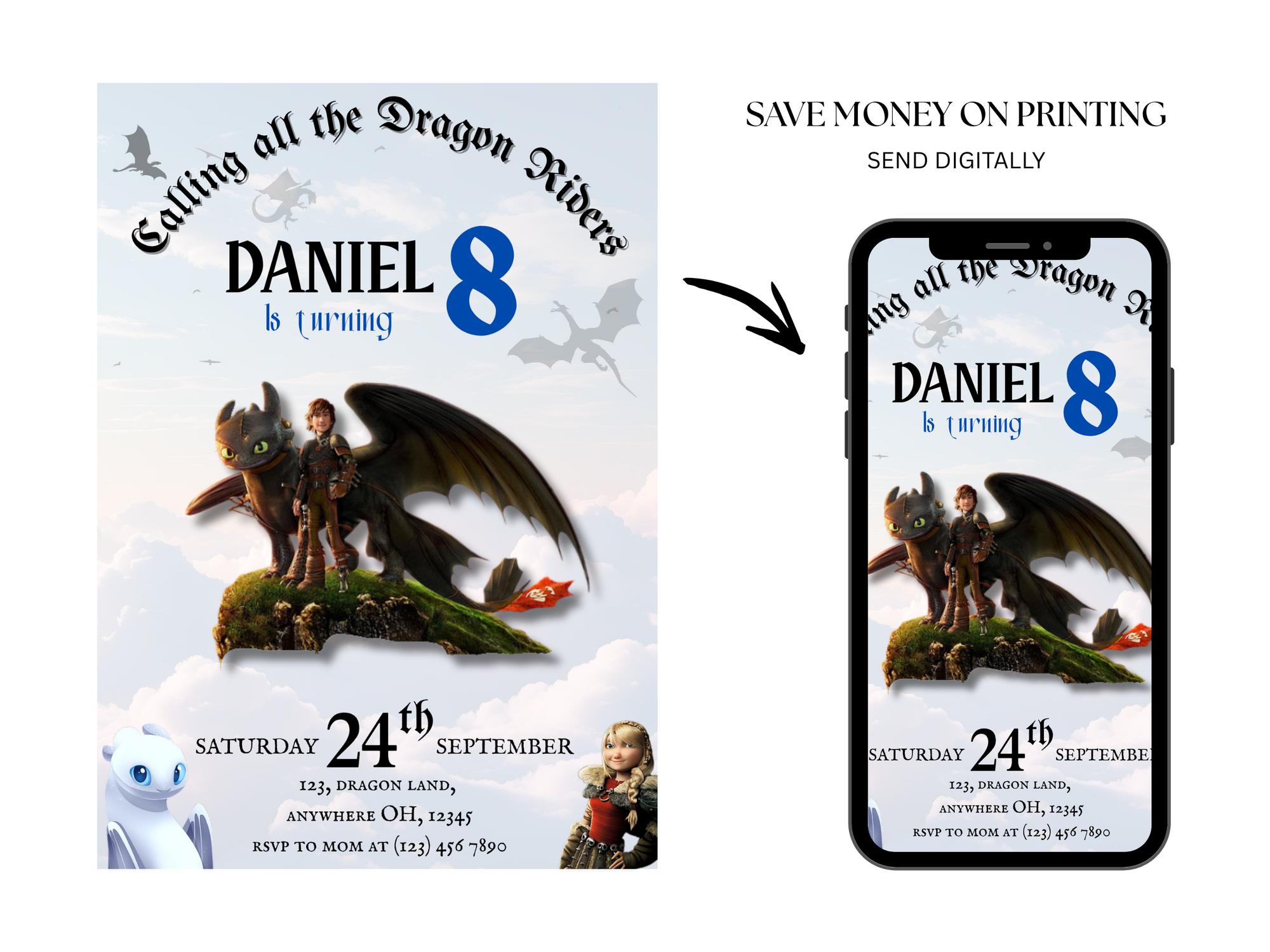How to Train Your Dragon Birthday Invitation – Editable Viking Dragon Party Template – Digital Download for Boys