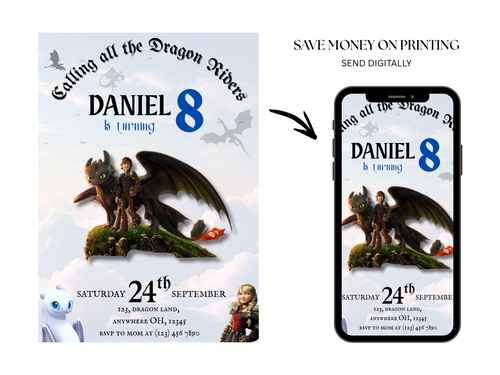 How to Train Your Dragon Birthday Invitation – Editable Viking Dragon Party Template – Digital Download for Boys