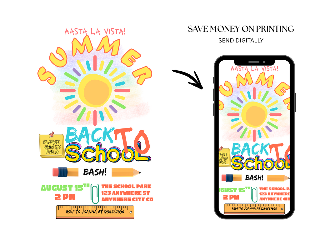 Back to School Bash Invitation | Colorful Editable Canva Party Template | Digital Download