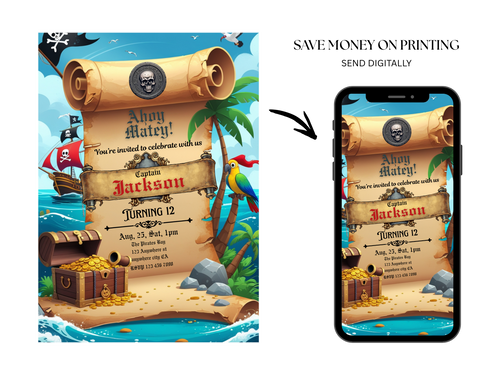 Pirate Birthday Invitation Template – Editable Treasure Map Party Invite for Boys – Printable Digital Download