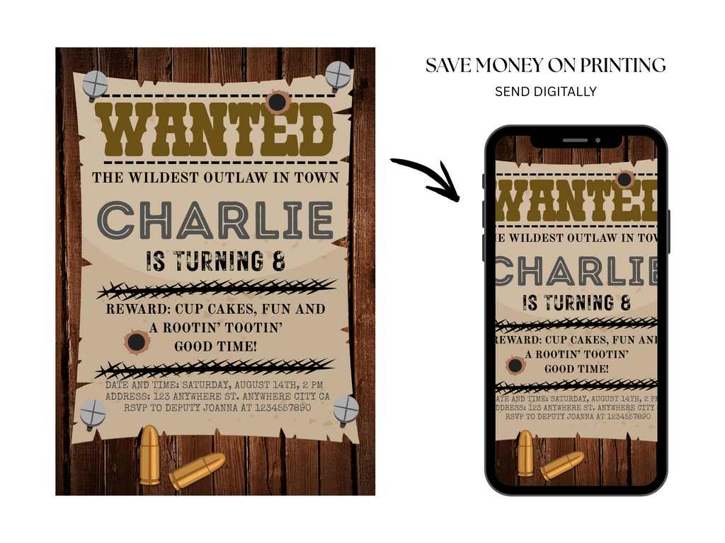 Wanted poster design for a birthday party on a wooden background