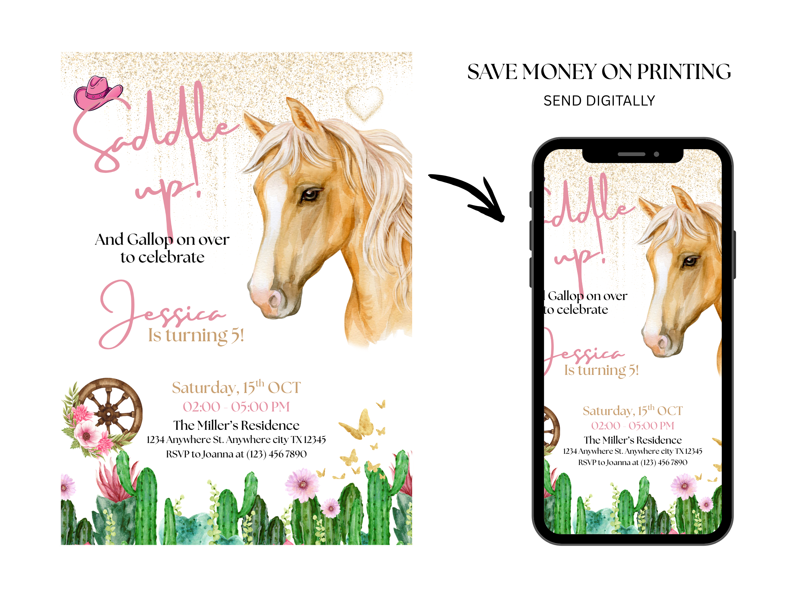Western Cowgirl Birthday Invitation | Rustic Rodeo Editable Canva Template | Digital Download