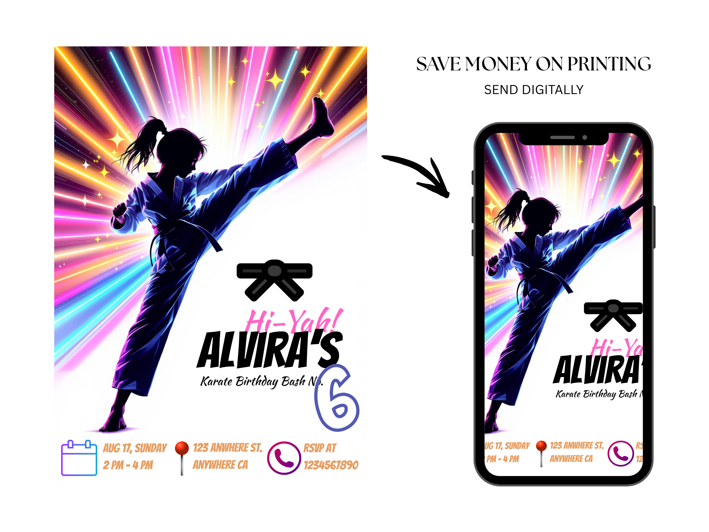 Karate Birthday Invitation for Girls | Editable Martial Arts Party Canva Template | Digital Download