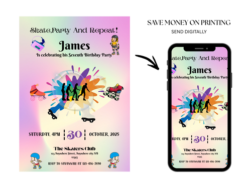 Roller Skating Birthday Invitation – Editable Canva Template for Girls – Printable Skating Party Invite – Instant Download
