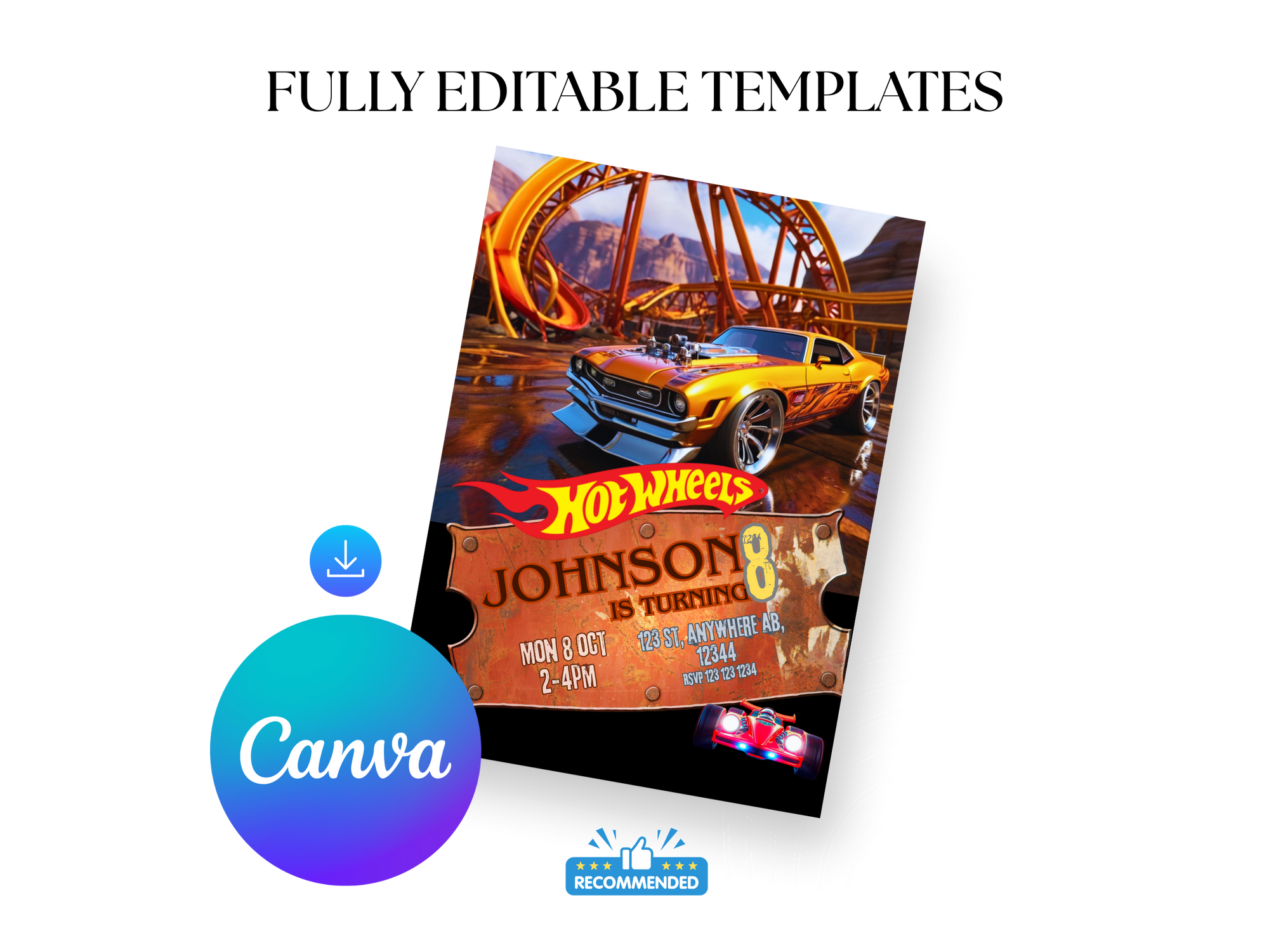 Hot Wheels Birthday Invitation Template – Editable Race Car Party Invite for Boys – Instant Download via Canva