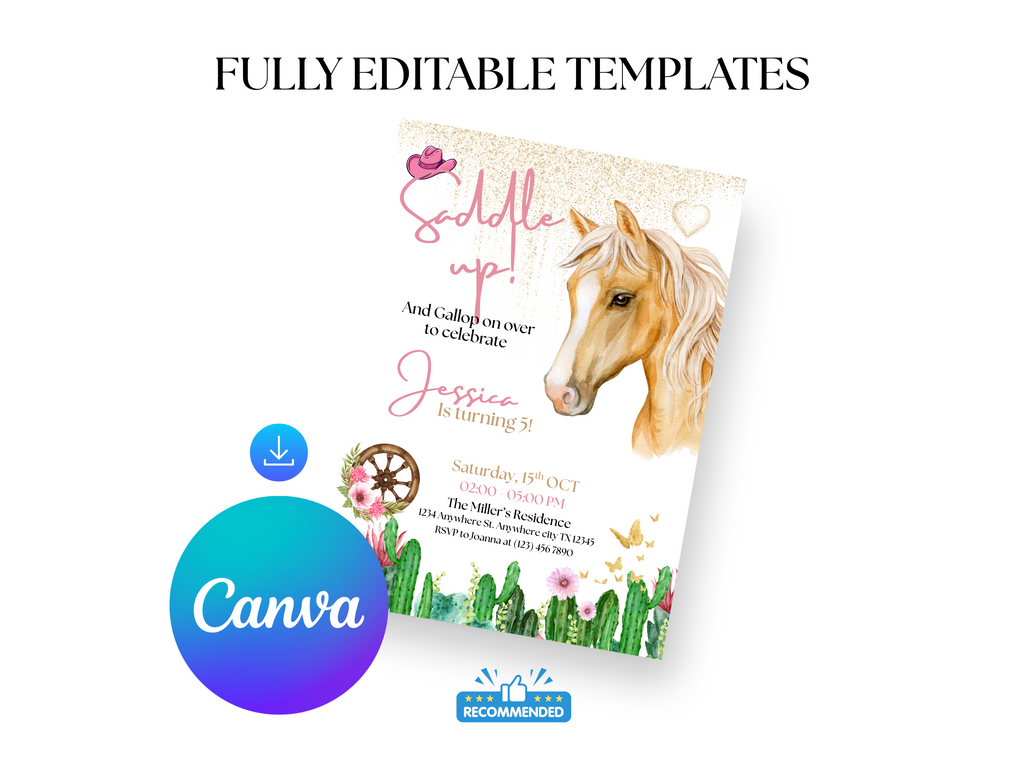 Western Cowgirl Birthday Invitation | Rustic Rodeo Editable Canva Template | Digital Download