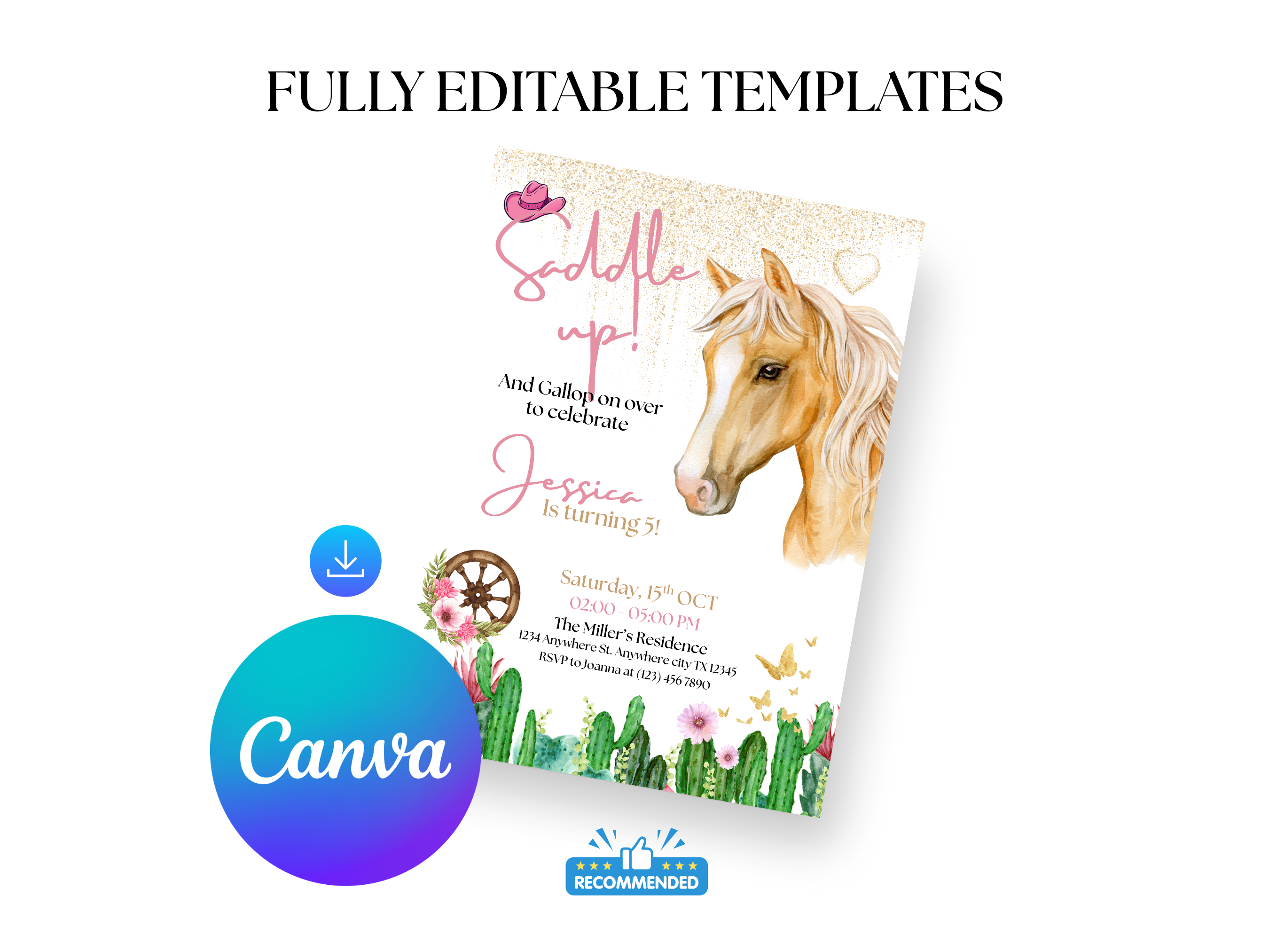 Western Cowgirl Birthday Invitation | Rustic Rodeo Editable Canva Template | Digital Download