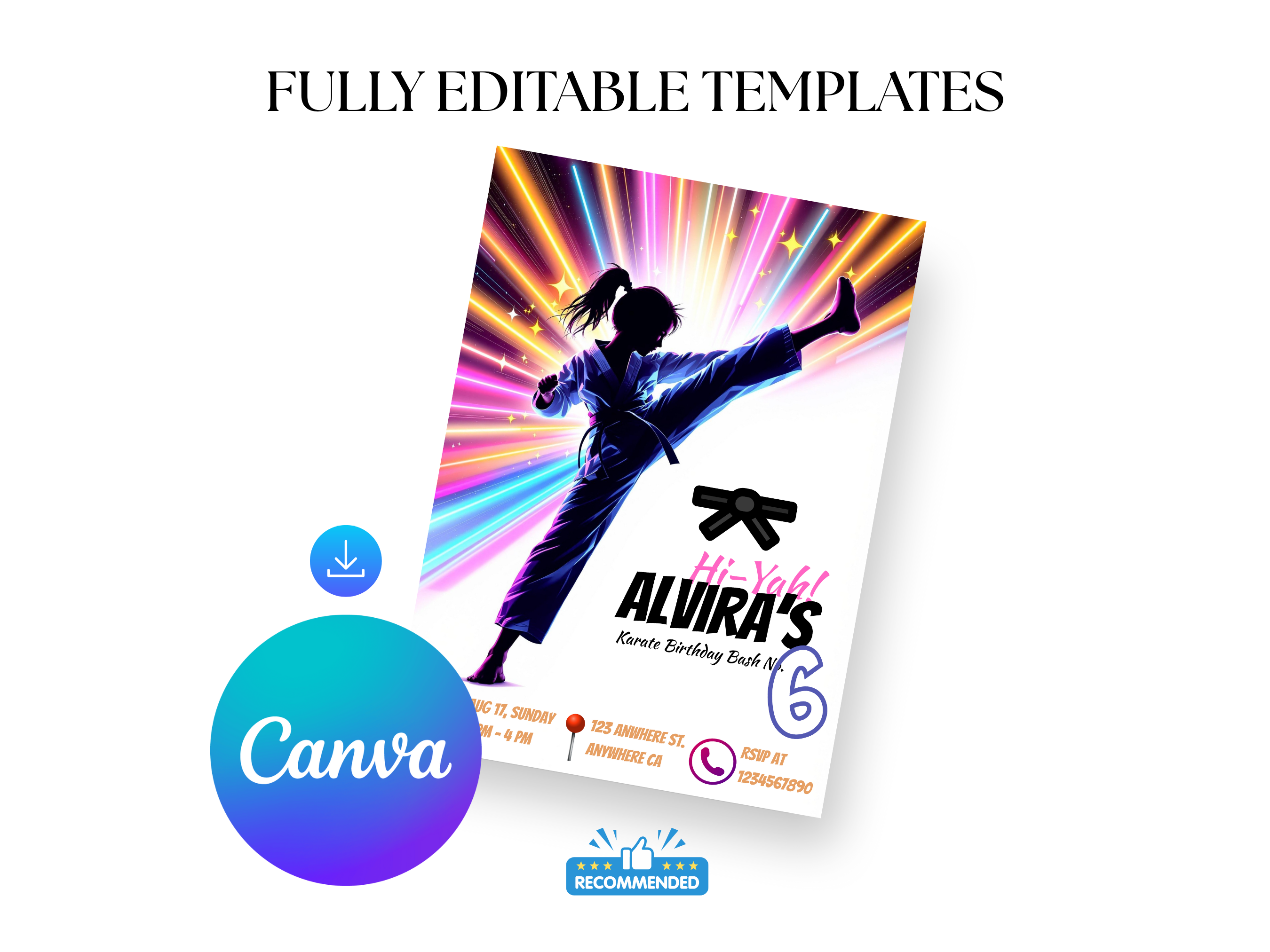 Karate Birthday Invitation for Girls | Editable Martial Arts Party Canva Template | Digital Download