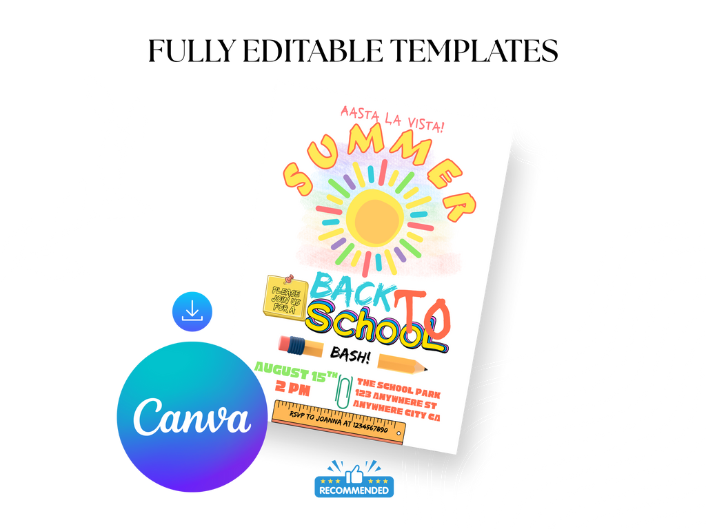 Back to School Bash Invitation | Colorful Editable Canva Party Template | Digital Download