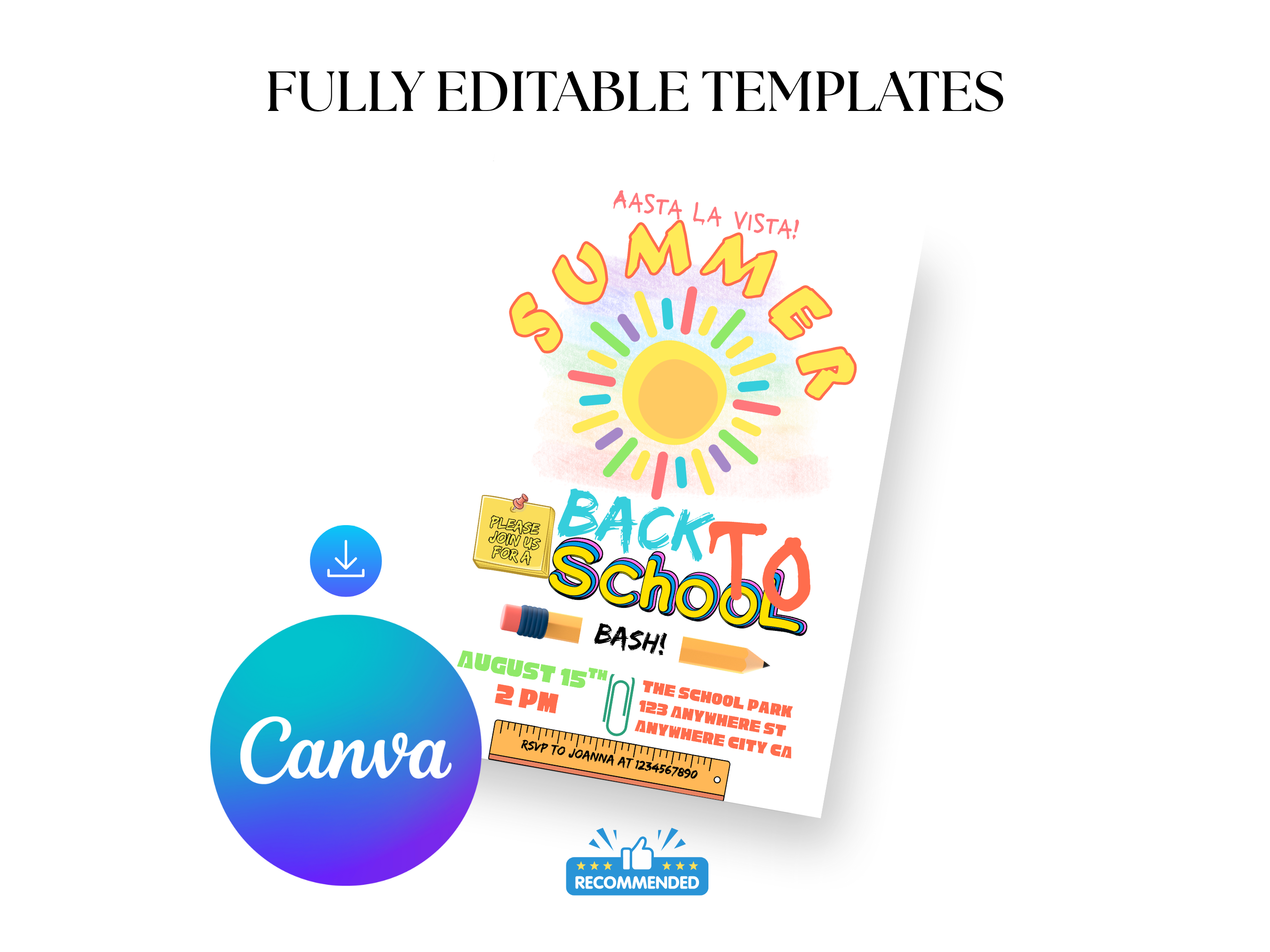 Back to School Bash Invitation | Colorful Editable Canva Party Template | Digital Download
