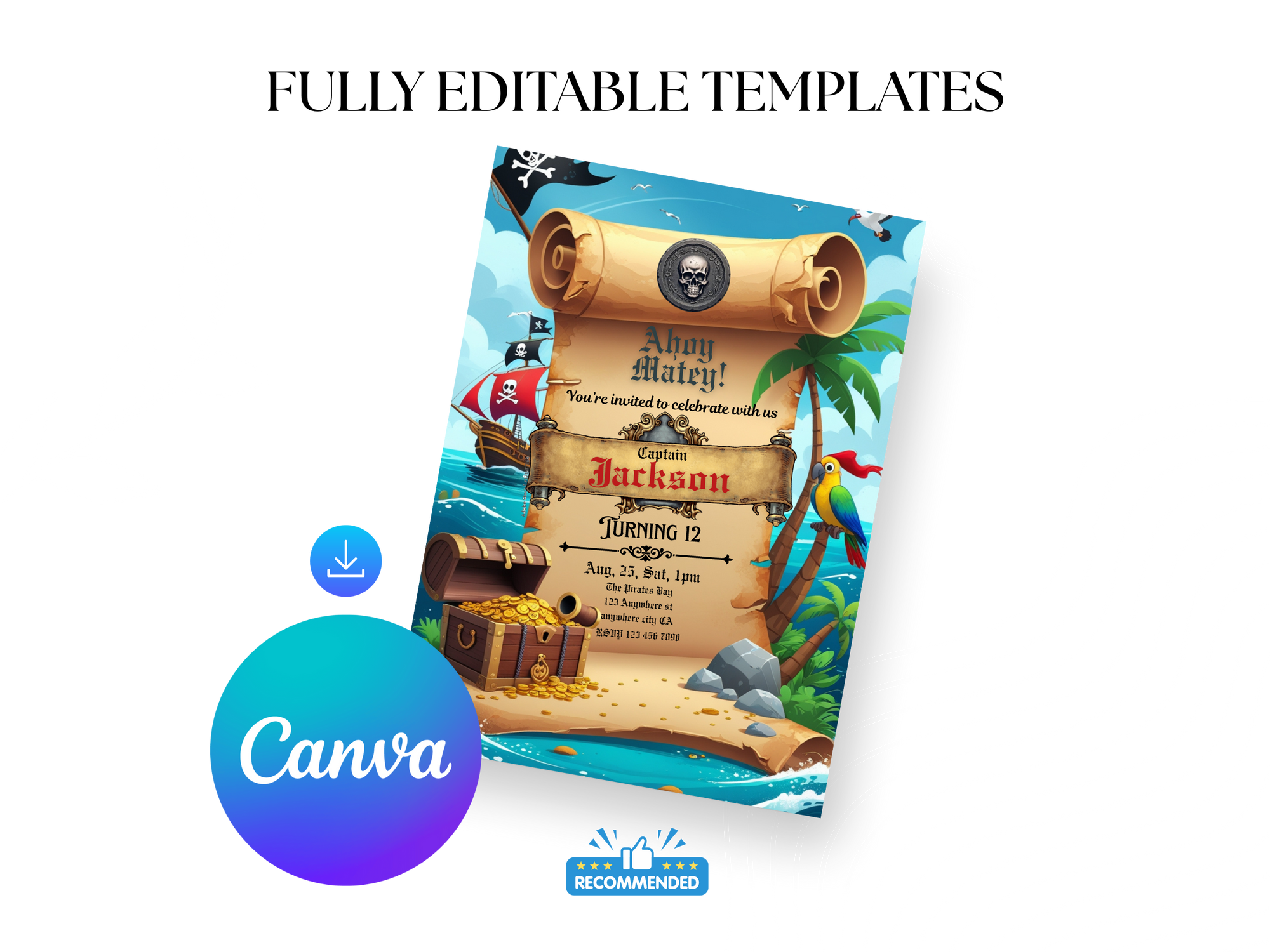 Pirate Birthday Invitation Template – Editable Treasure Map Party Invite for Boys – Printable Digital Download