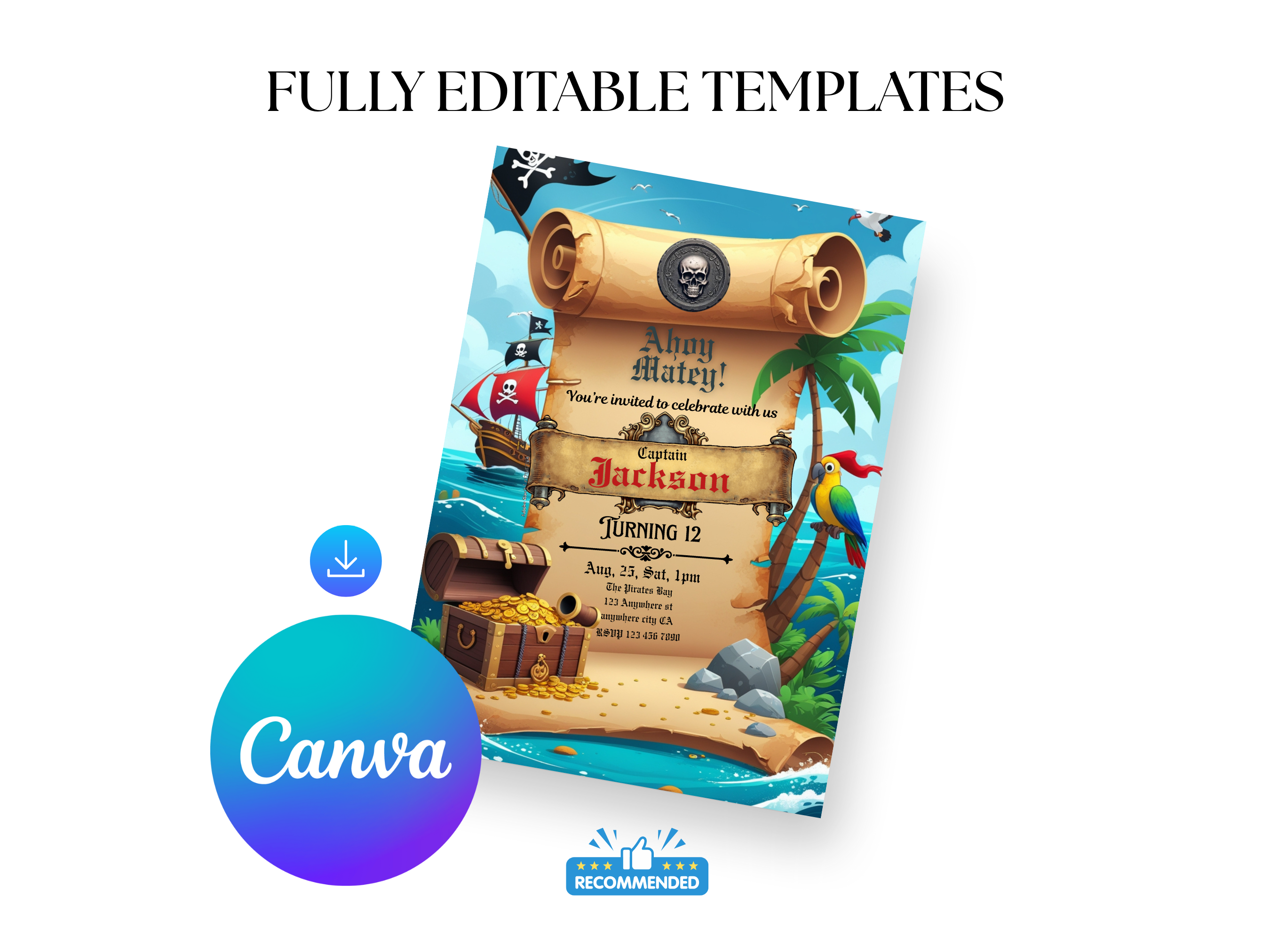 Pirate Birthday Invitation Template – Editable Treasure Map Party Invite for Boys – Printable Digital Download