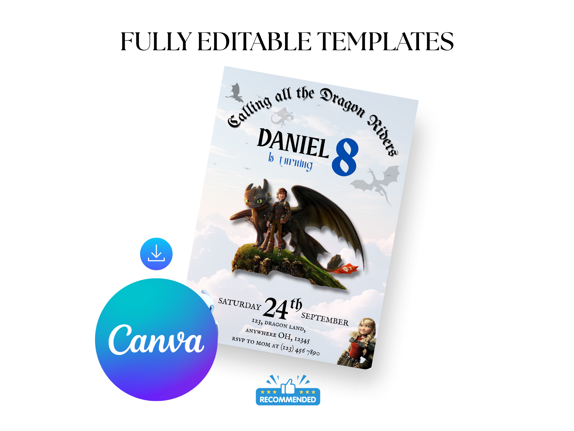 How to Train Your Dragon Birthday Invitation – Editable Viking Dragon Party Template – Digital Download for Boys