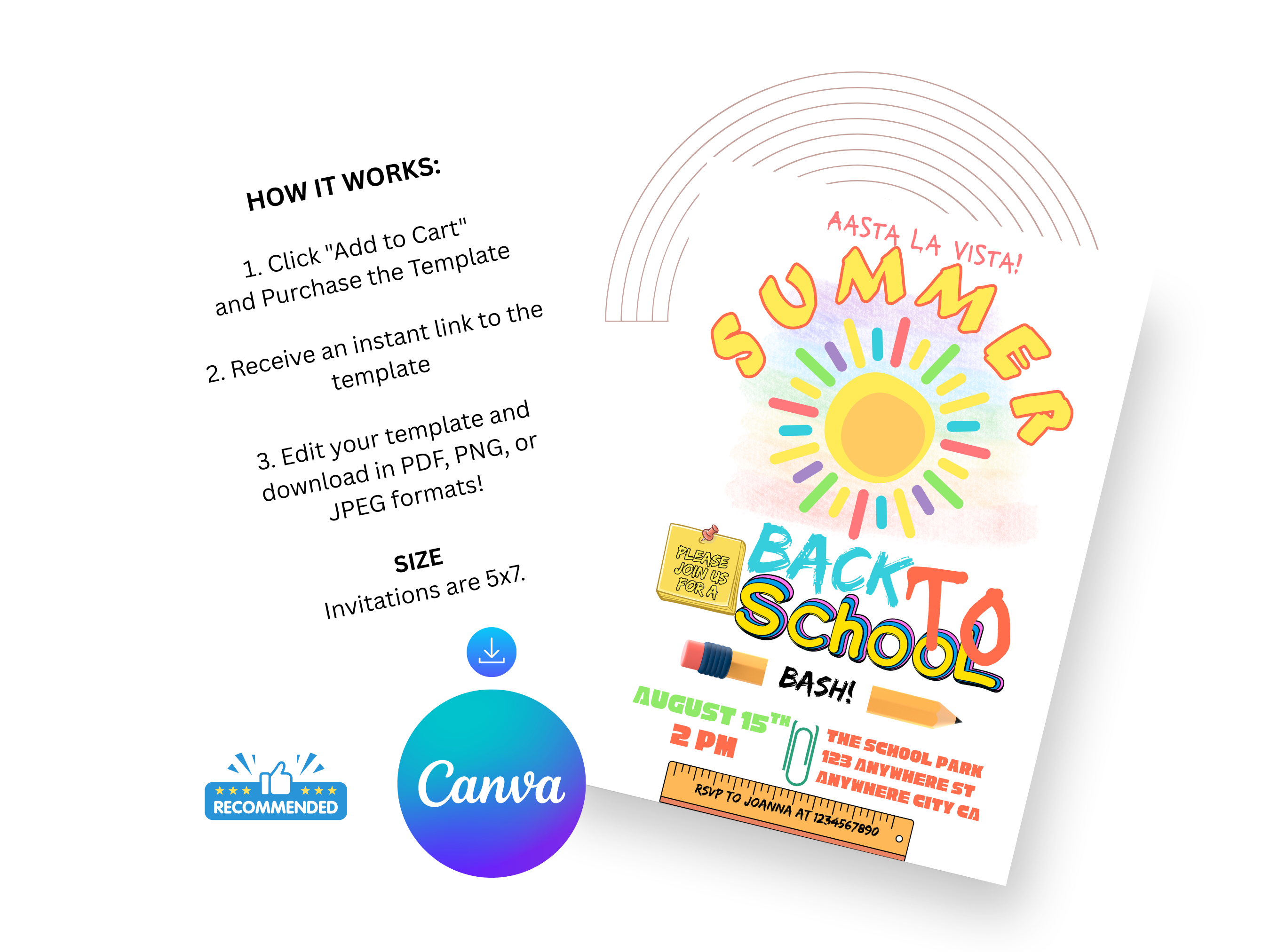 Back to School Bash Invitation | Colorful Editable Canva Party Template | Digital Download