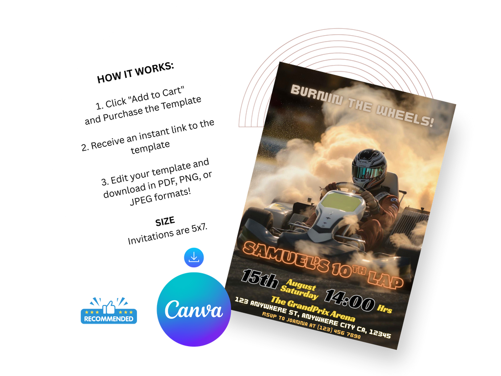 Promotional flyer for a car race event with Canva branding.