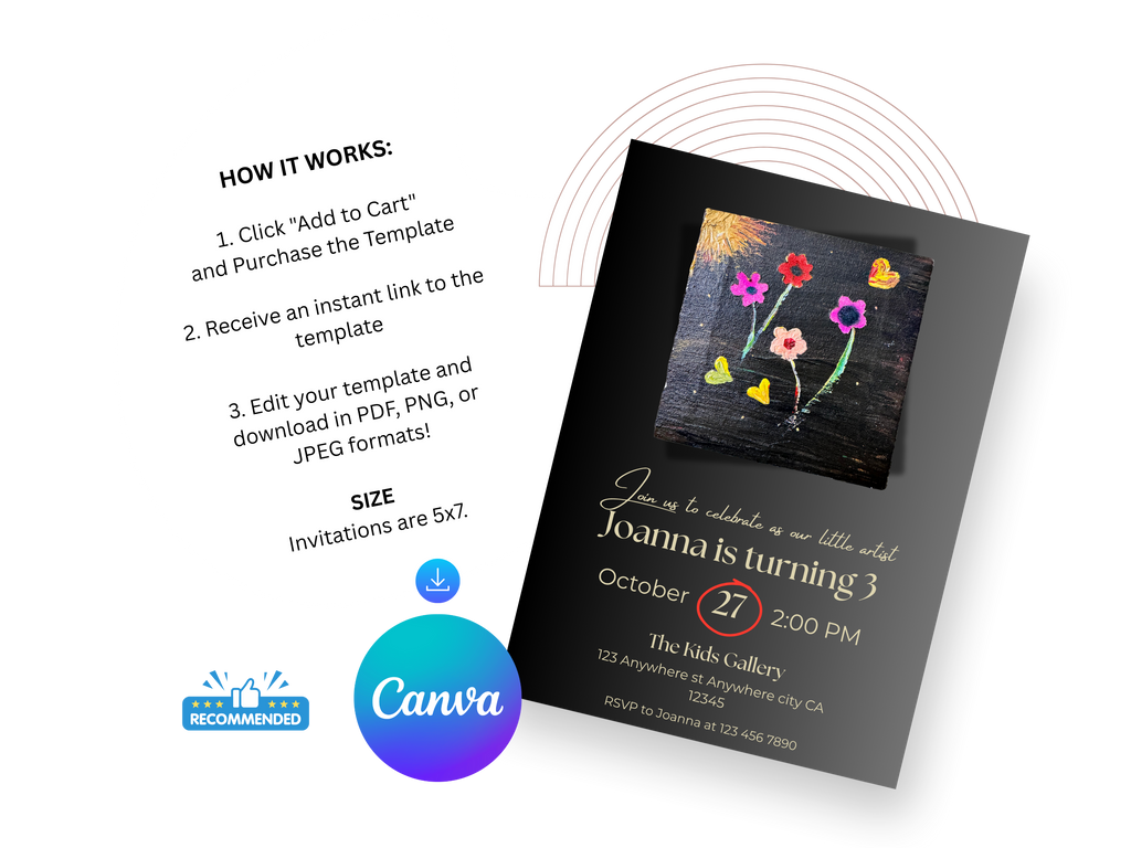 Invitation card with chalkboard design and Canva branding