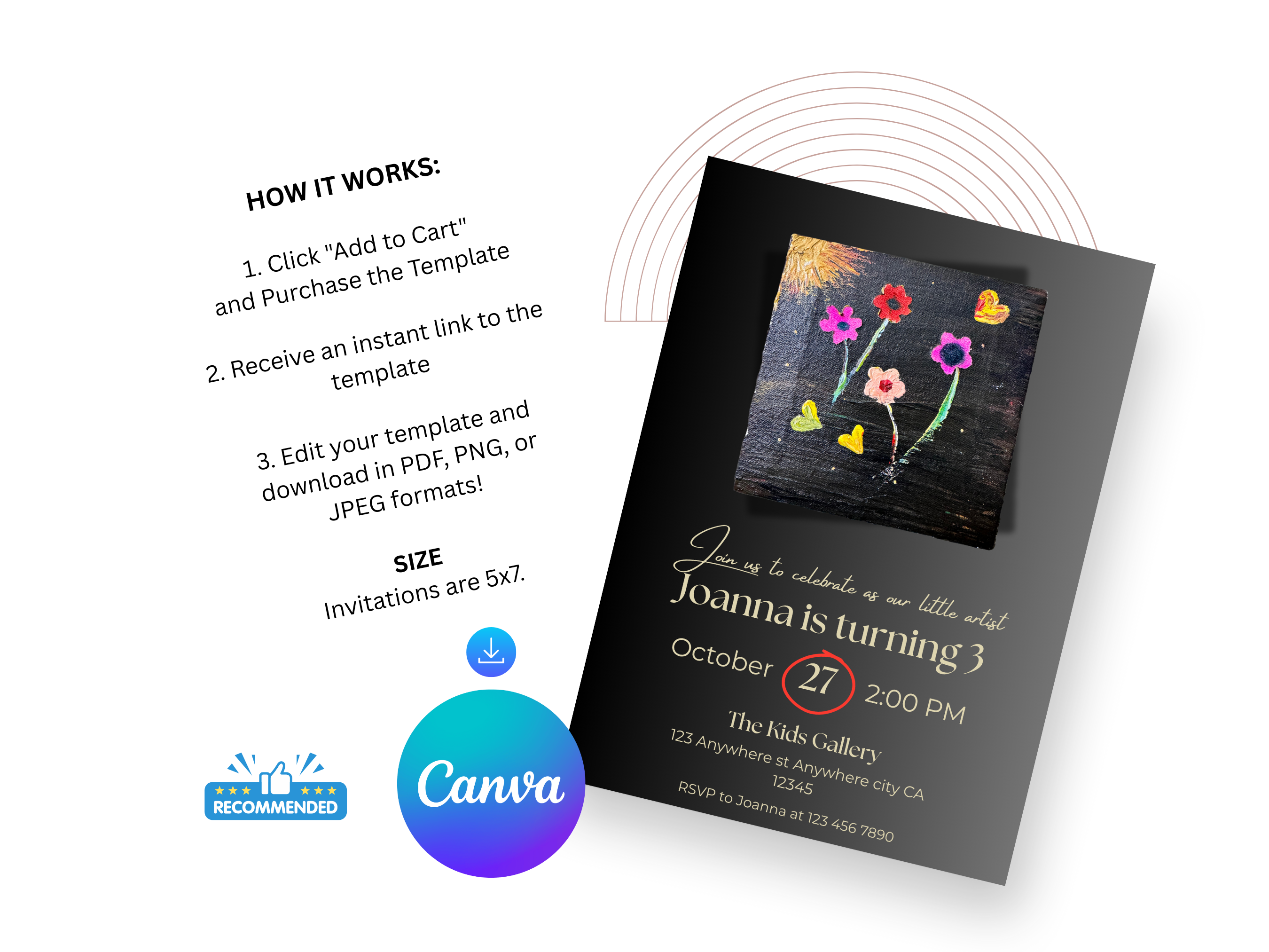 Invitation card with chalkboard design and Canva branding