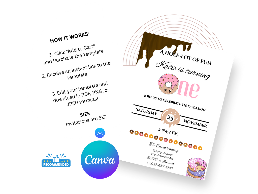 Invitation card with donut theme and Canva branding