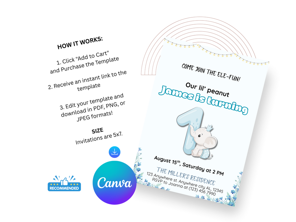Invitation card with text and a cartoon character, featuring Canva logo.