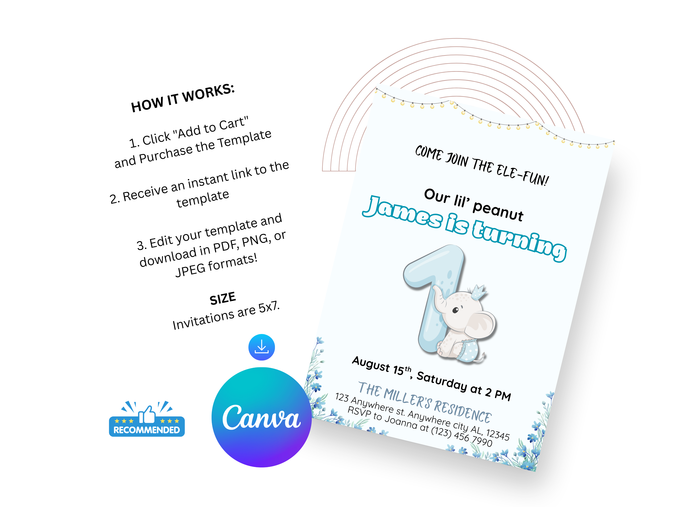 Invitation card with text and a cartoon character, featuring Canva logo.