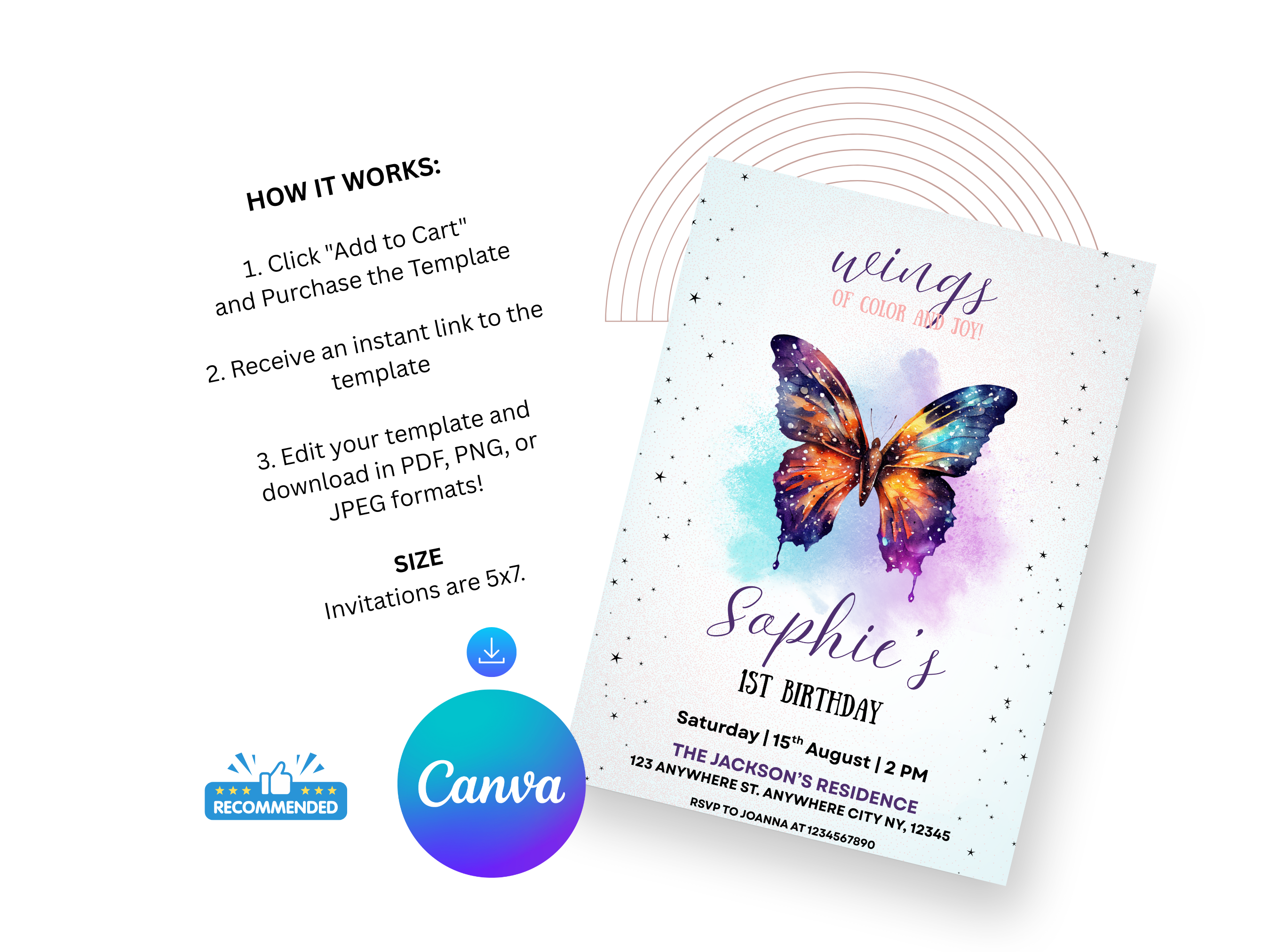Butterfly Wings Birthday Invitation | Editable Floral Garden Party Canva Template | Digital Download