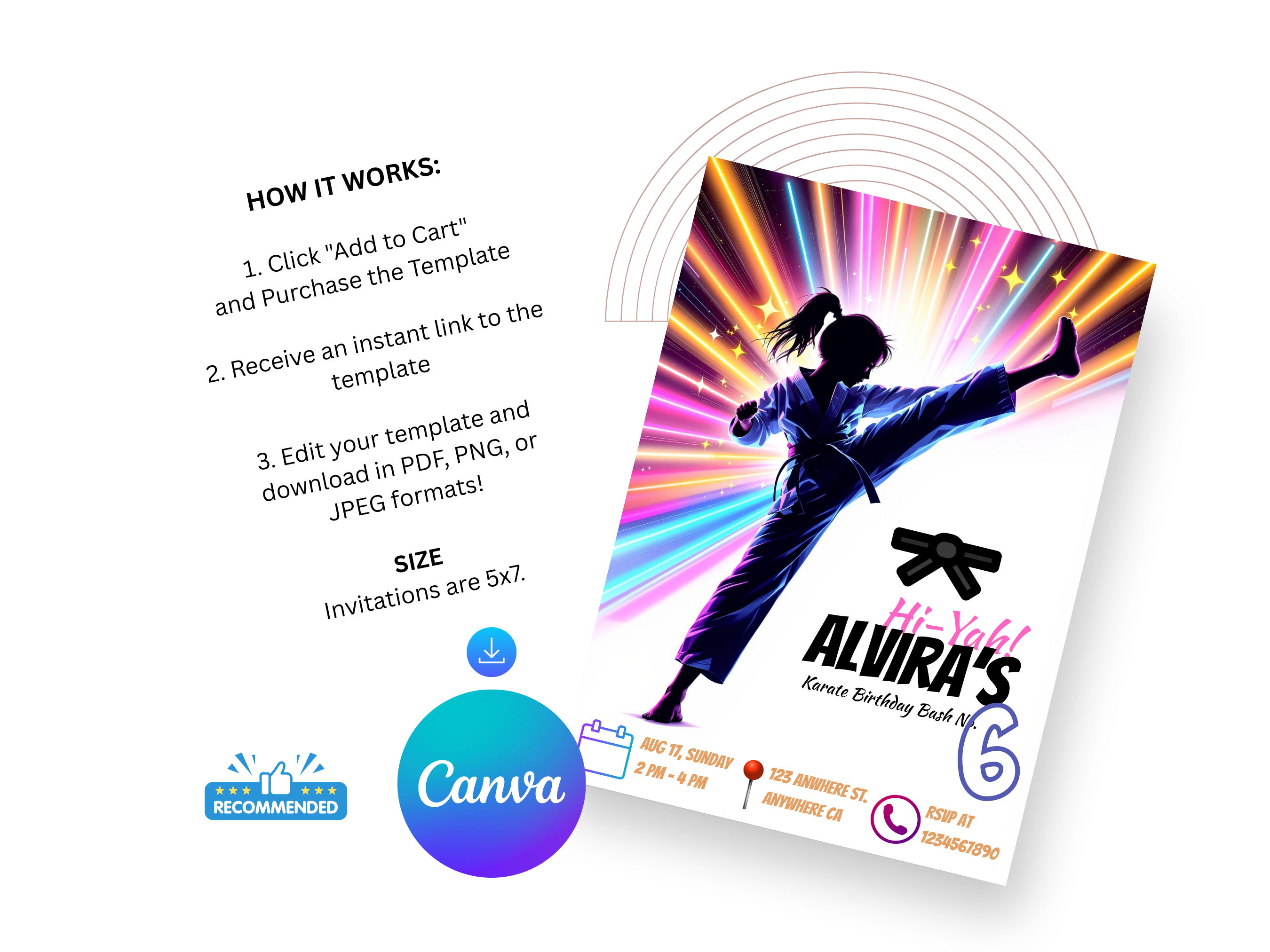 Karate Birthday Invitation for Girls | Editable Martial Arts Party Canva Template | Digital Download