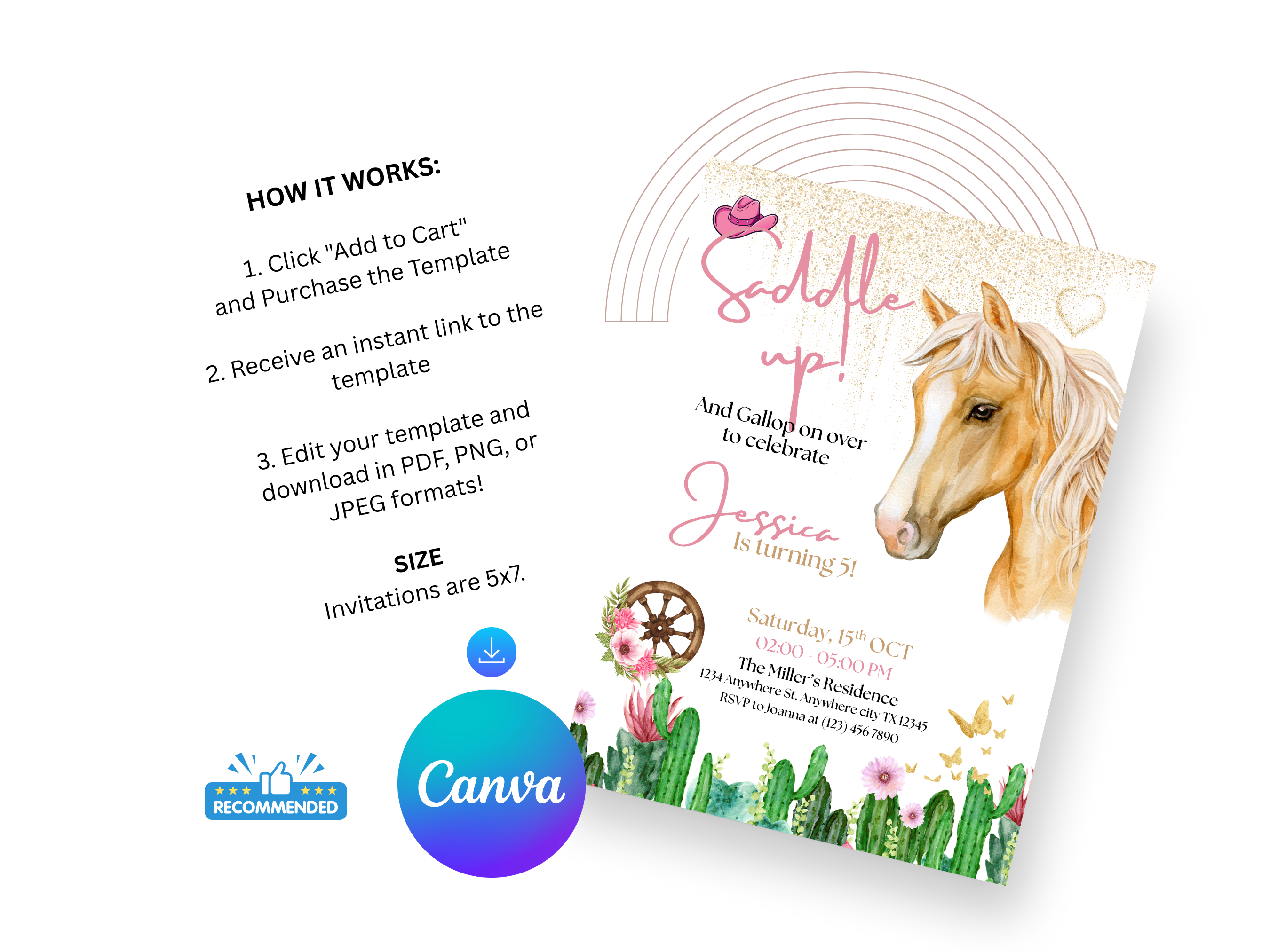 Western Cowgirl Birthday Invitation | Rustic Rodeo Editable Canva Template | Digital Download