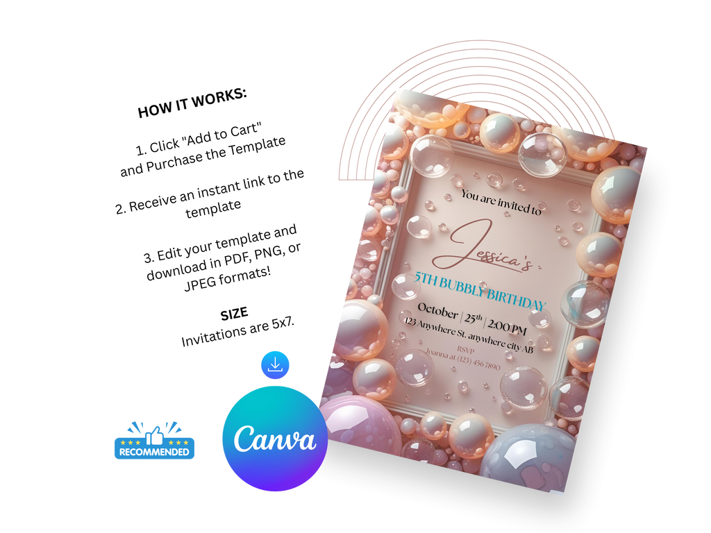 Invitation card with pearl design and Canva branding