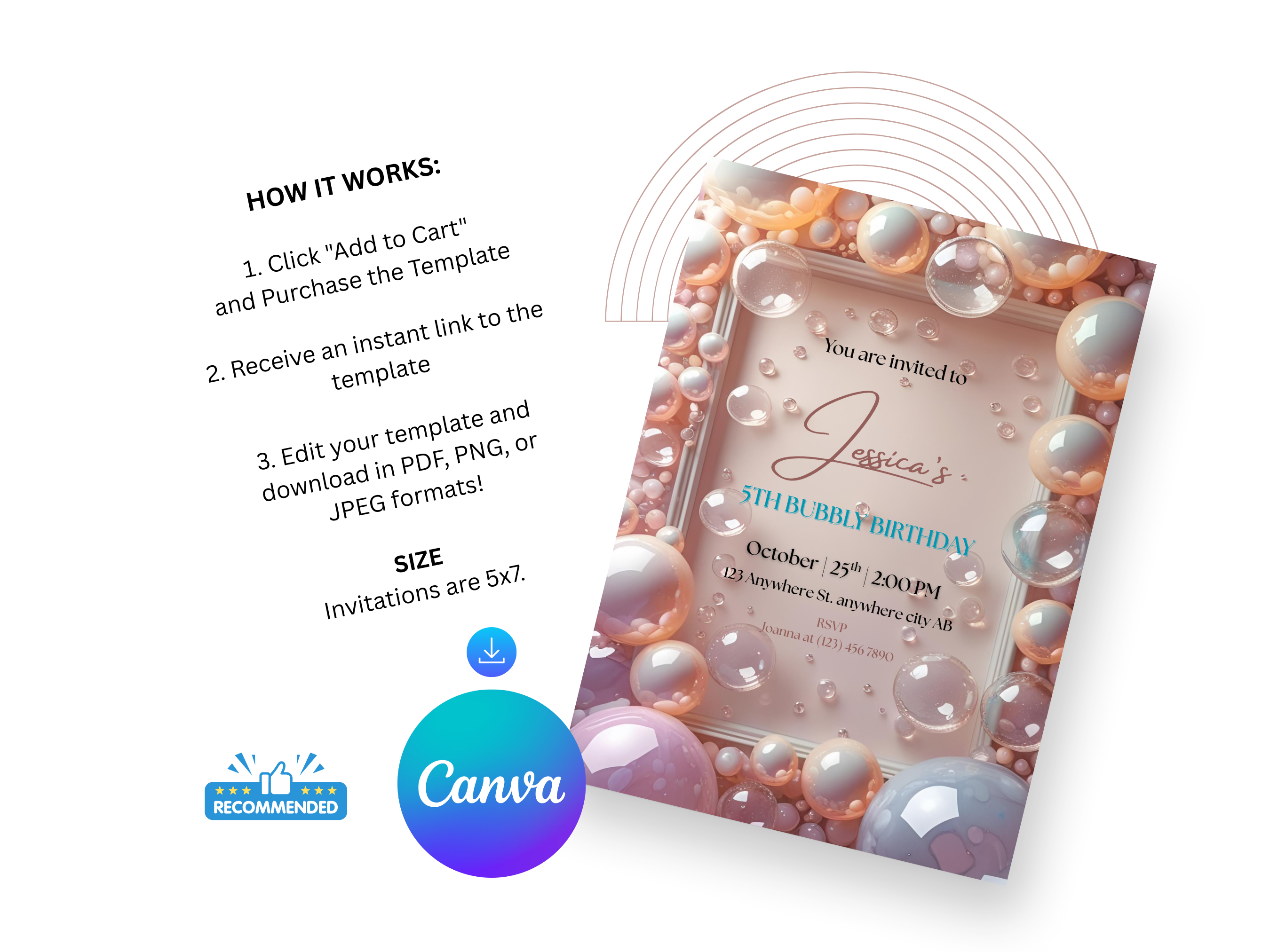 Invitation card with pearl design and Canva branding