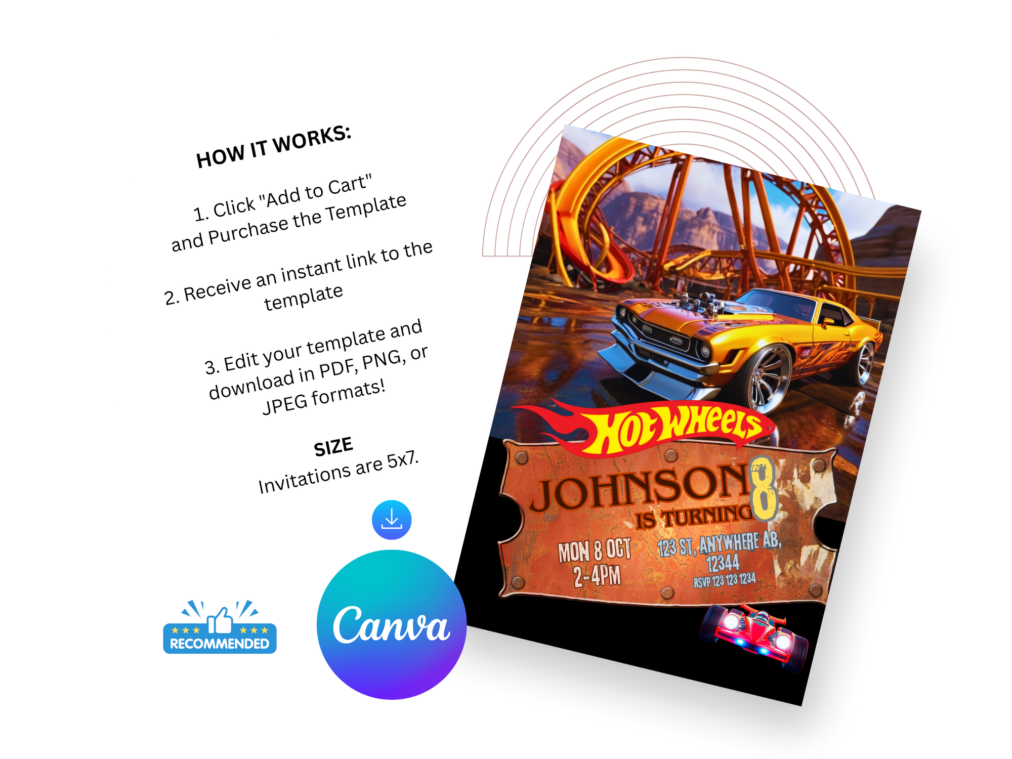 Hot Wheels Birthday Invitation Template – Editable Race Car Party Invite for Boys – Instant Download via Canva