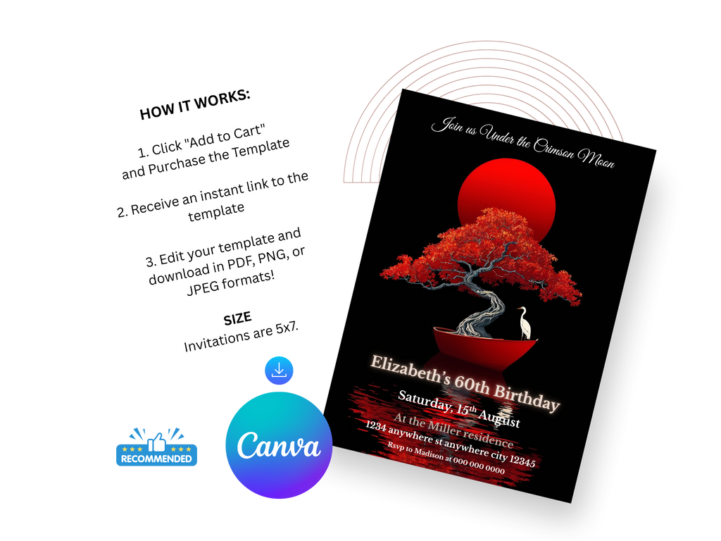 Birthday invitation card with tree design and Canva branding