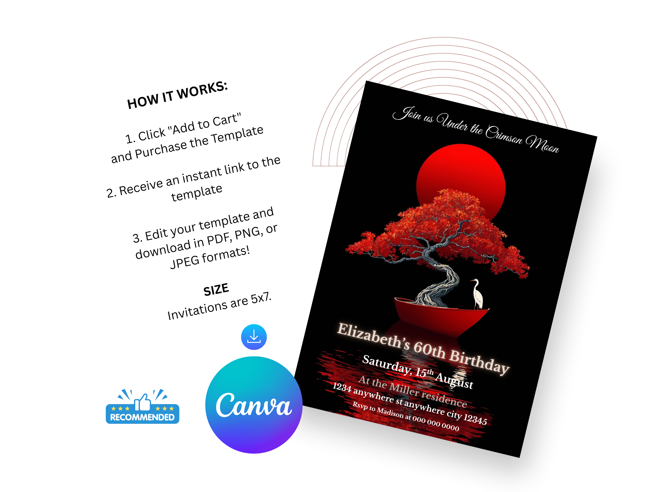 Birthday invitation card with tree design and Canva branding