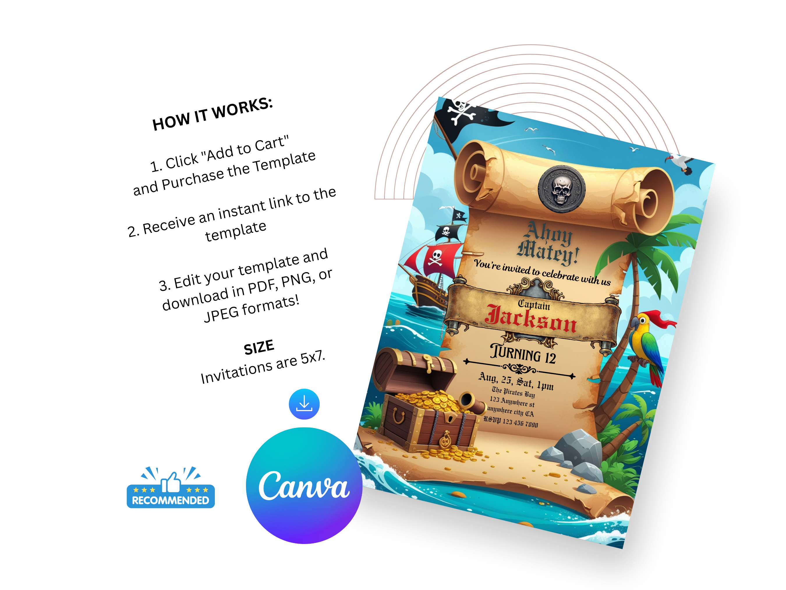 Pirate Birthday Invitation Template – Editable Treasure Map Party Invite for Boys – Printable Digital Download