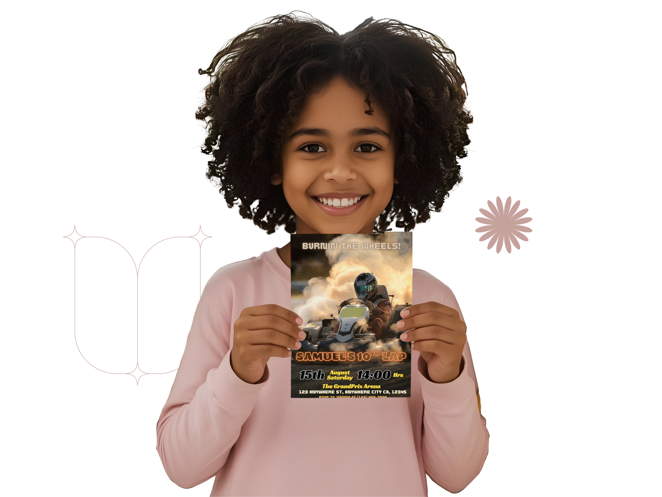 Child holding a book titled 'Samuel's Story' with a white background
