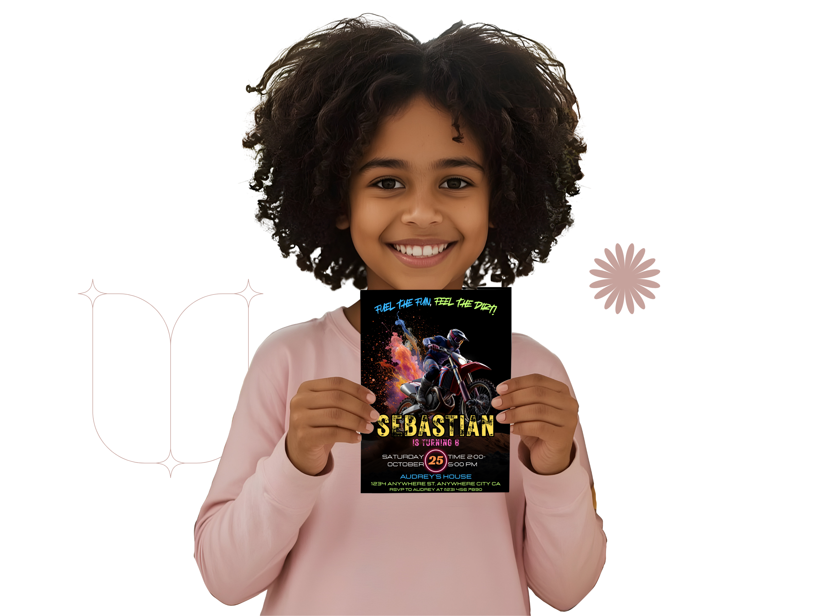 Child holding a book titled 'Sebastian' with a colorful cover