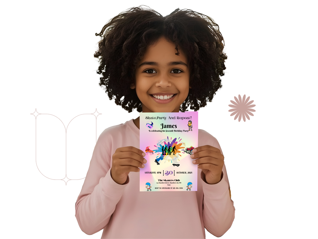 Roller Skating Birthday Invitation – Editable Canva Template for Girls – Printable Skating Party Invite – Instant Download