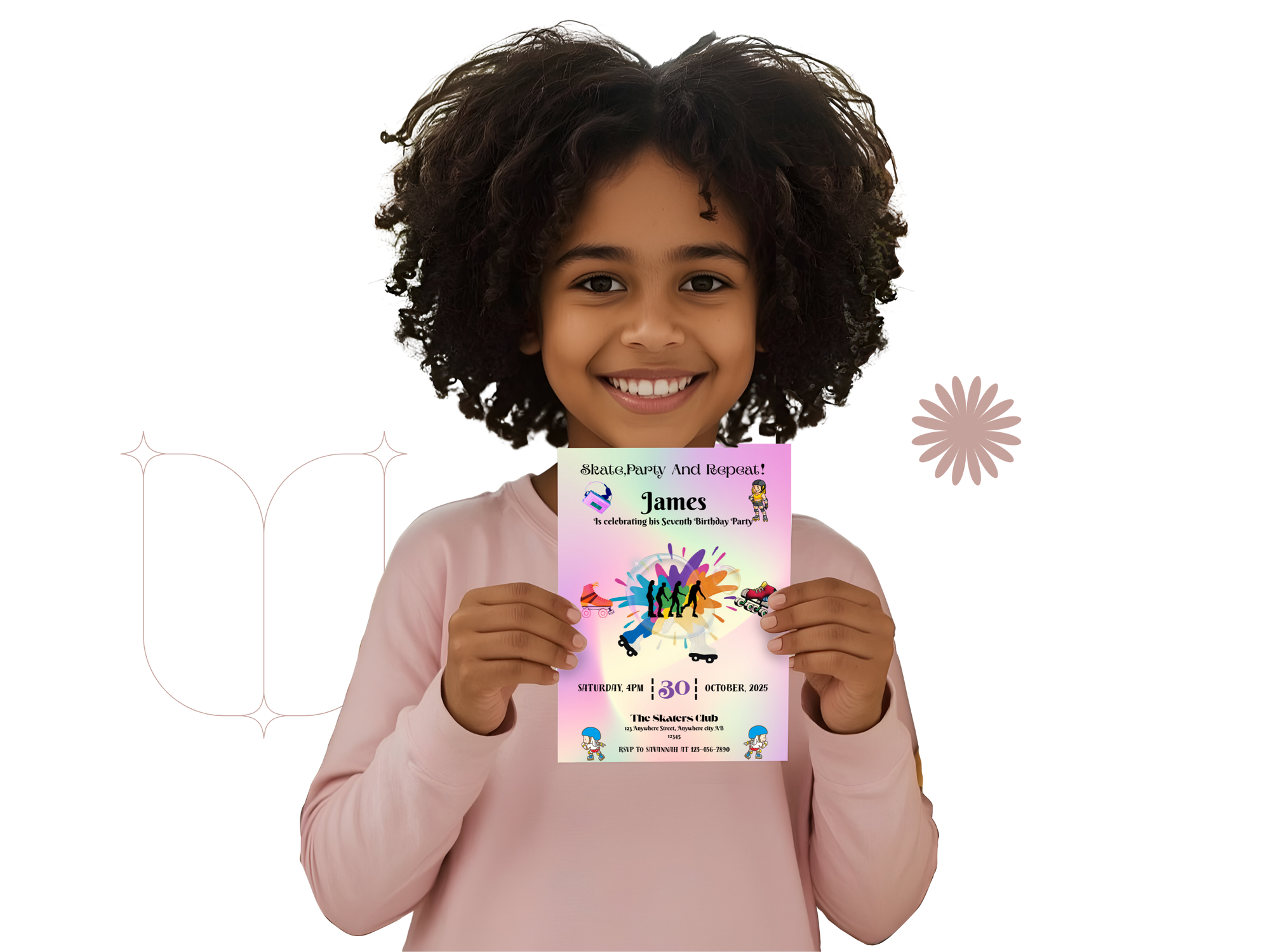 Roller Skating Birthday Invitation – Editable Canva Template for Girls – Printable Skating Party Invite – Instant Download