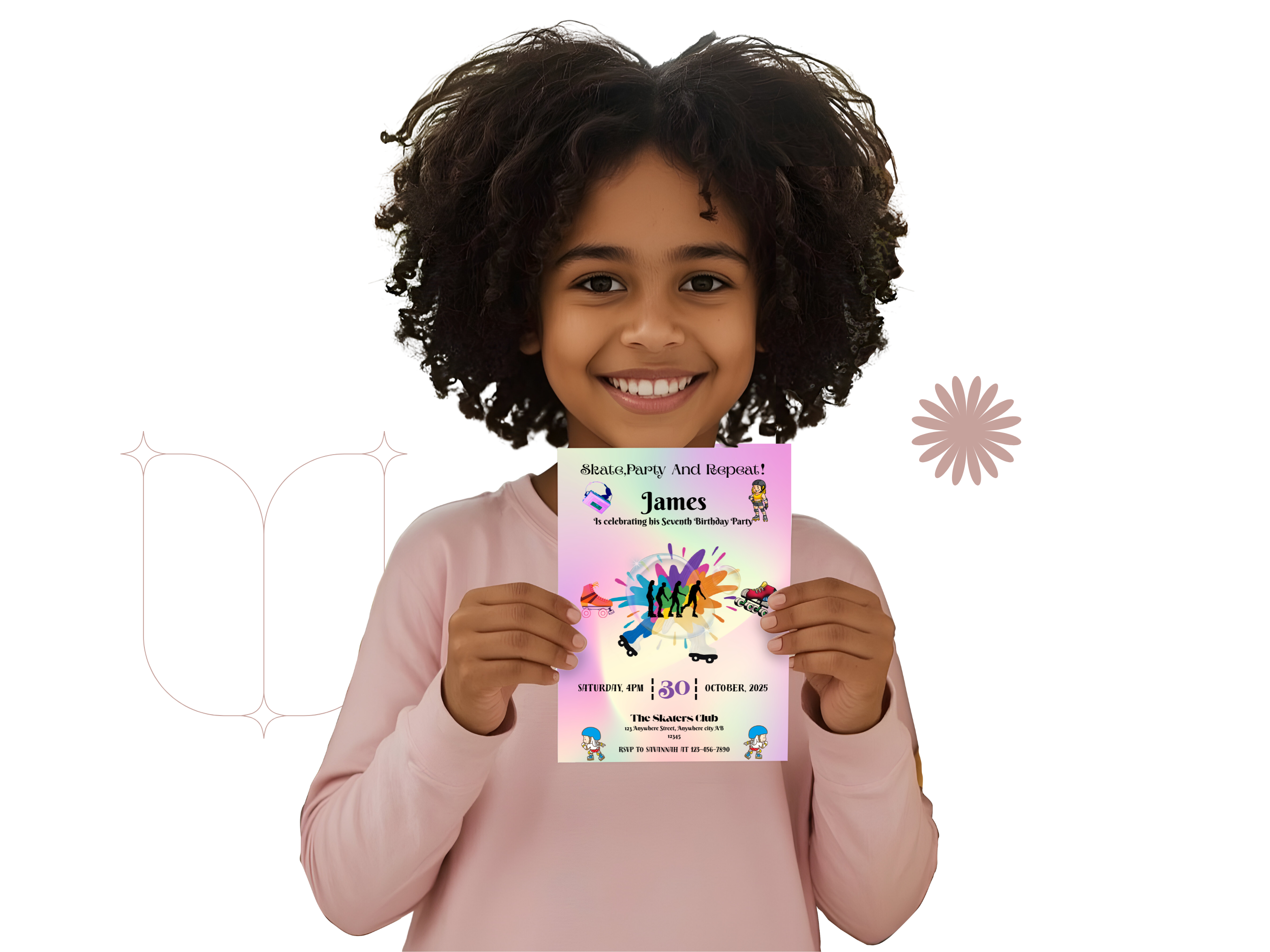 Roller Skating Birthday Invitation – Editable Canva Template for Girls – Printable Skating Party Invite – Instant Download